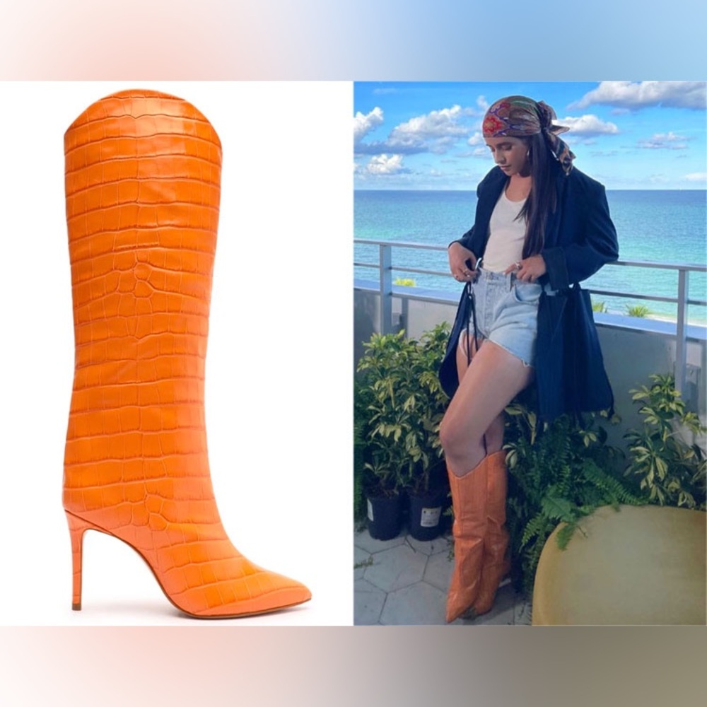SCHUTZ | MARYANA LO CROCODILE-EMBOSSED LEATHER BOOT | 9.5